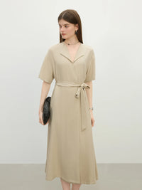 Linen Temperament Lapel Piece Lace Dress