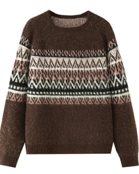 Argyle Jacquard Round Neck Oversized Knit Pullover