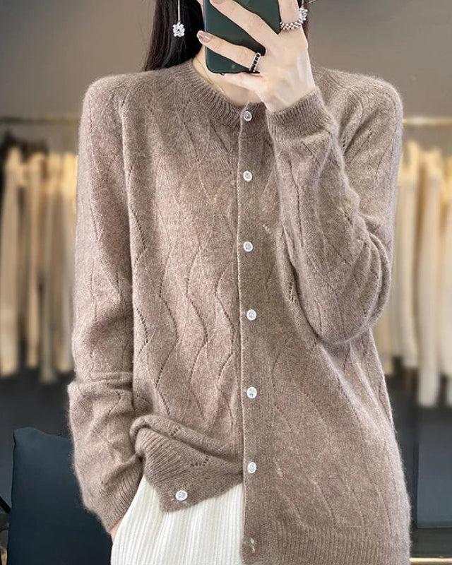Merino Wool Hollow Knit Cardigan