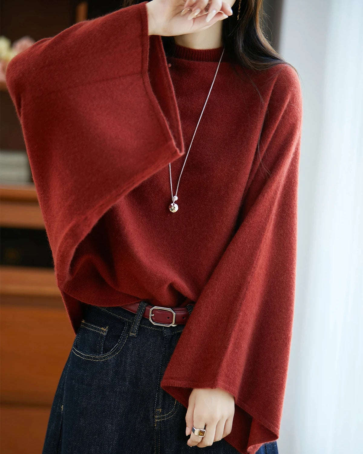 Relaxed Wool Mock Neck Sweater