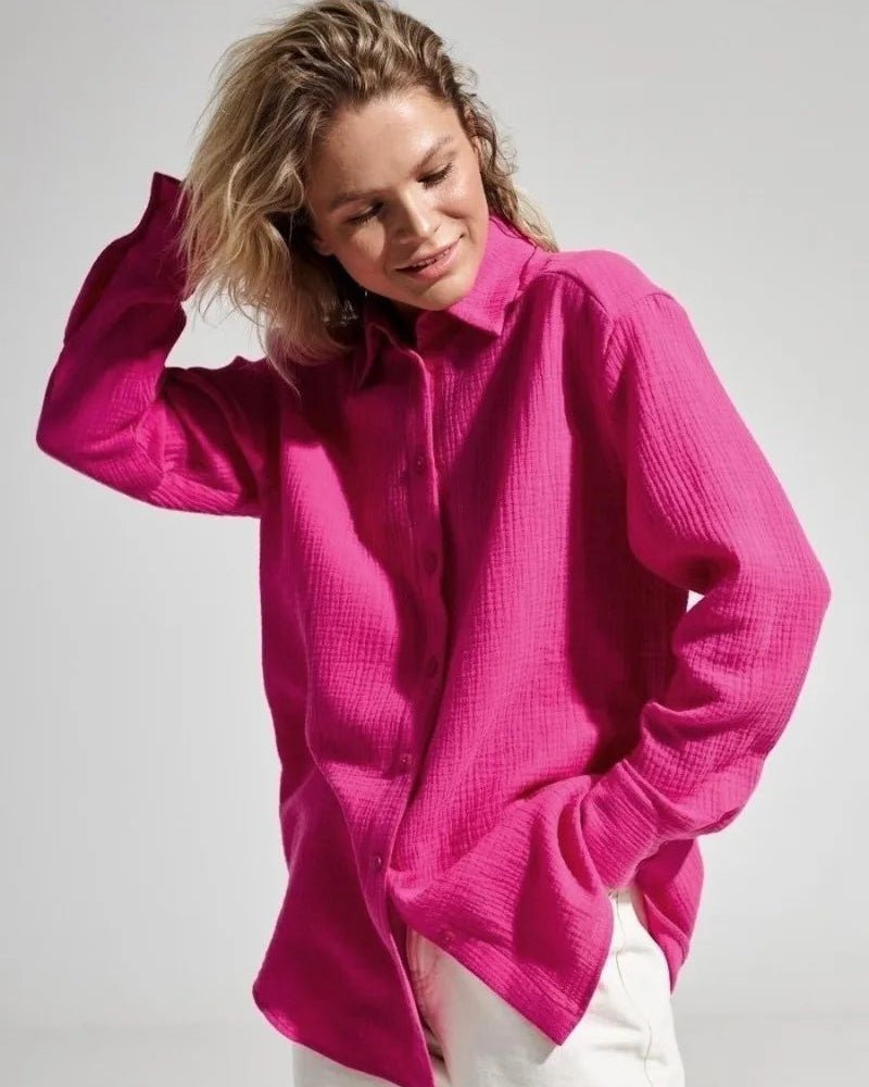 Lapel Collar Single-Breasted Loose-Fitting Shirt