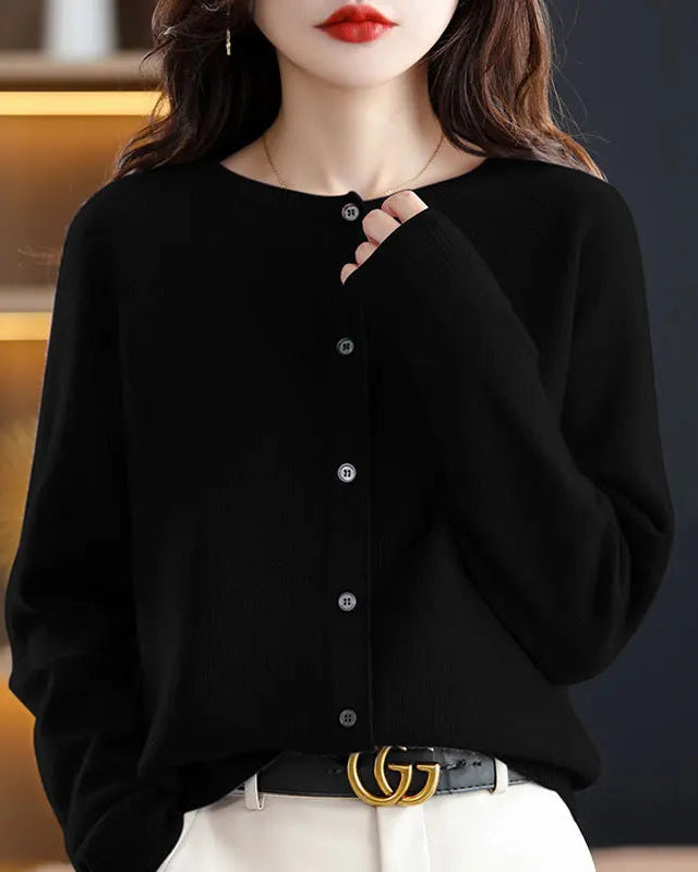 Merino Wool Crew Neck Cardigan