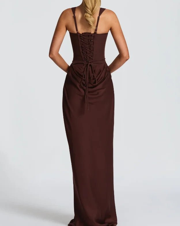 Solid Color Pleated Backless Fitted Evening Dress