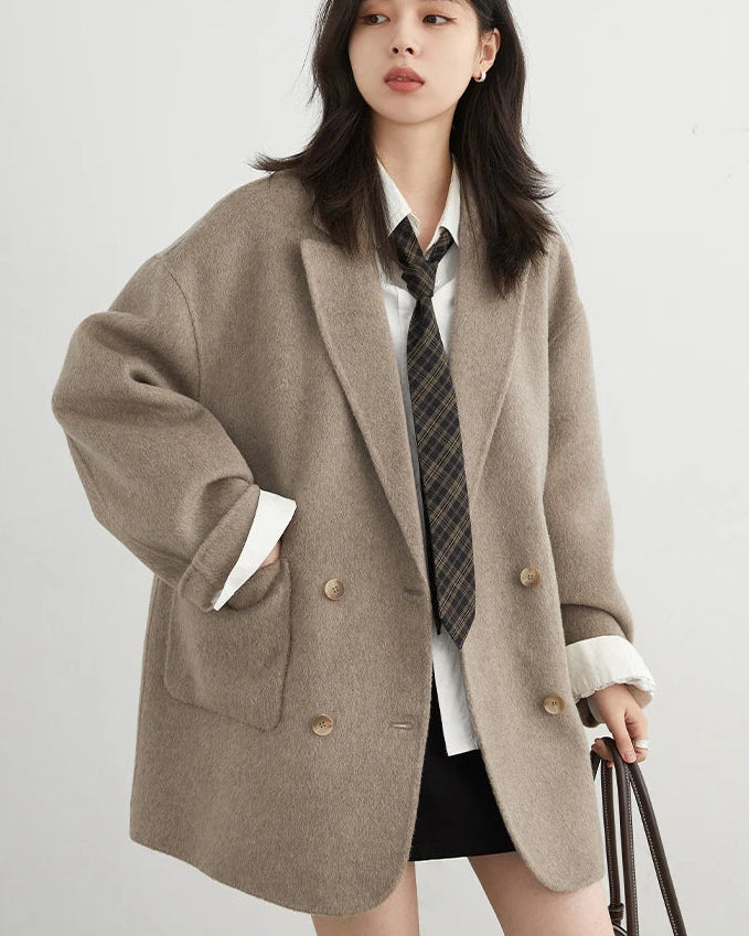 Wool-Blend Double-Breasted Midi Overcoat