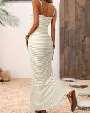 Striped Knit Spaghetti Strap Mermaid Dress