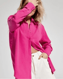 Lapel Collar Single-Breasted Loose-Fitting Shirt