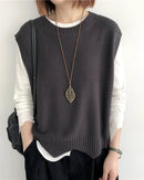 Loose-Knit Cotton Crew-Neck Vest