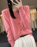 Mink Cashmere Crew Neck Loose Cardigan Sweater