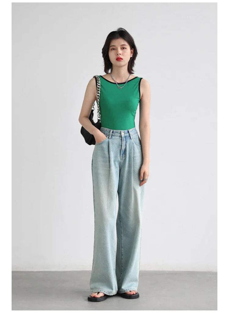 High Waisted Wide Leg Denim Pants