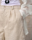 High-Waisted Casual Linen Shorts