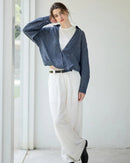 Linen Deep V-Neck Shirt Paired With A White Vest