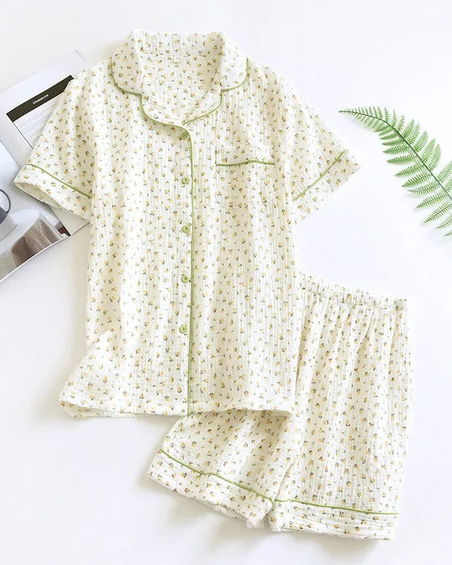Cotton Gauze-Print Pajama Set