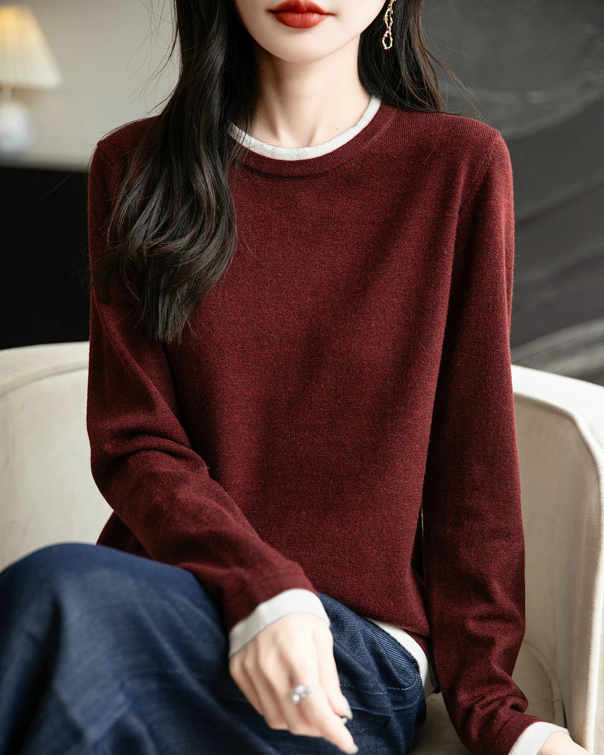 Layered-Look Wool-Blend Knit Top