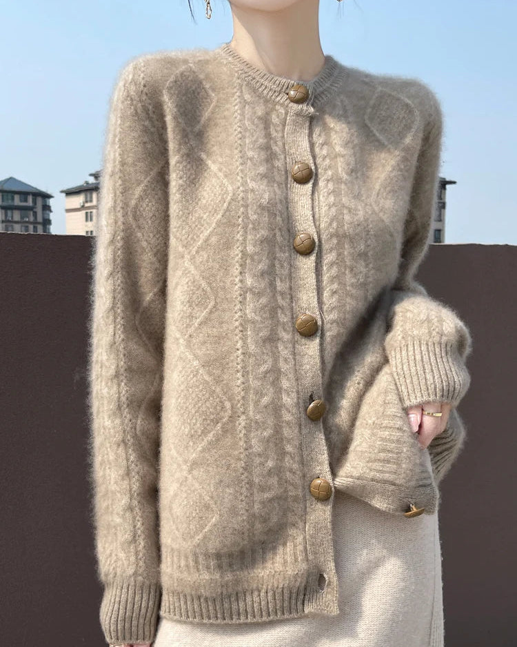 Thick Merino Wool Crewneck Cardigan