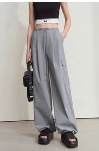Solid Drawstring Wide-leg Pants