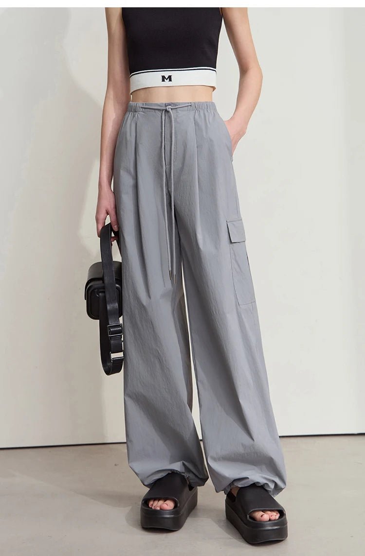 Solid Drawstring Wide-leg Pants
