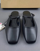 Satin Square Toe Lace-Up Open Back Flats