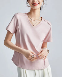 Knitted Mercerized Cotton V-Neck T-Shirt