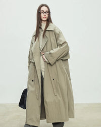 Oversized Double-Breasted Long Trench Coat