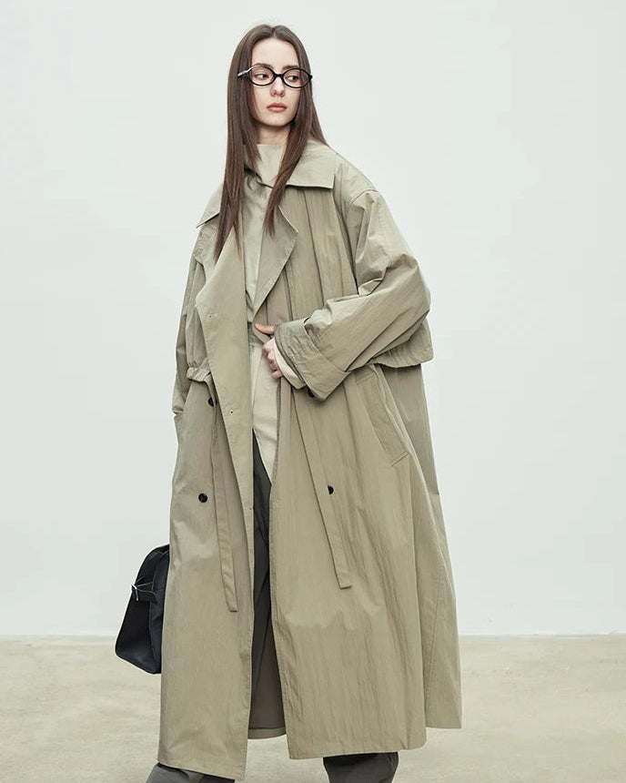 Oversized Double-Breasted Long Trench Coat
