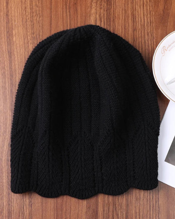 Scalloped Pointelle Wool Beanie