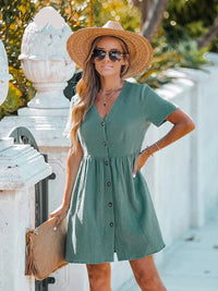Button Front Cotton Mini Dress