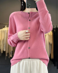 Merino Wool Round Neck Knit Cardigan