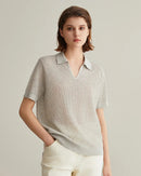 Linen Silk Polo Collar Knit Short-Sleeved Shirt