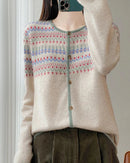 Contrast Jacquard Wool Cardigan