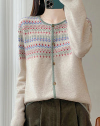 Contrast Jacquard Wool Cardigan