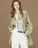 Contrast-Cuff Stand-Collar Short Trench Coat