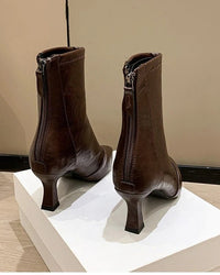 Stylish Pointed-Toe Zipper Chunky Heel Ankle Boots