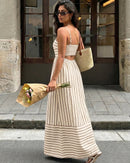 Striped Strapless Backless Loose A-Line Beach Maxi Dress