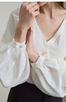 V-Neck Lyocell Loose Casual Blouse