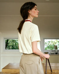 T-Shirt With Embroidered Scarf At The Neckline