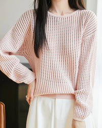 Pure Cotton Openwork Long-Sleeve T-Shirt
