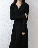 Cable-Knit Merino Wool Wrap-Look Dress