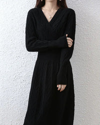 Cable-Knit Merino Wool Wrap-Look Dress
