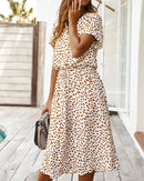 Polka Dot Short Sleeve Drawstring High-Waist Dress