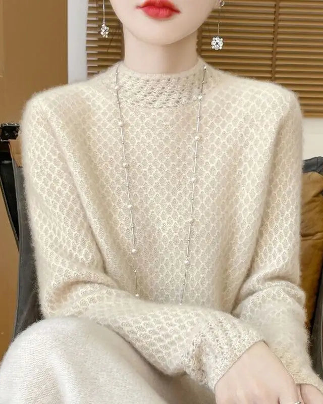 Solid Mock Neck Loose Thick Knit Pullover