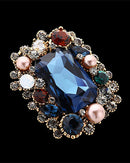 Retro baroque square brooch with crystal, silver tone metal pin featuring ornate geometric design, perfect for elegant evening wear.
