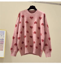 Pink Heart Winter Knitted Sweater