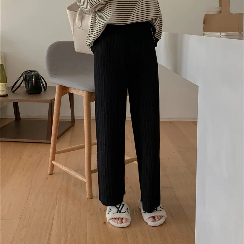 Drawstring Ribbed Knitted Wide Leg Sweatpants