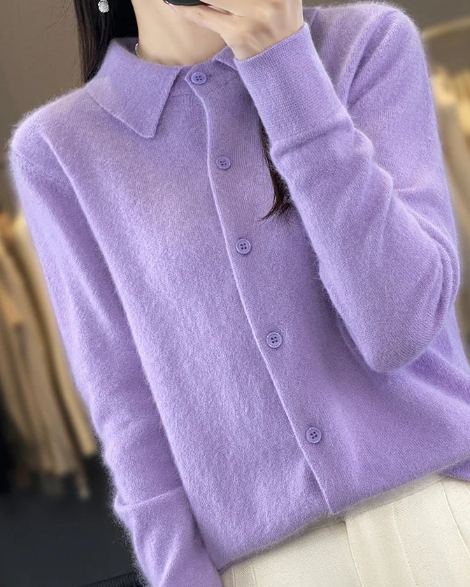 Mink Cashmere Polo Cardigan
