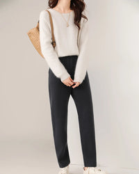 Merino Wool Solid High Waist Knit Pencil Trousers