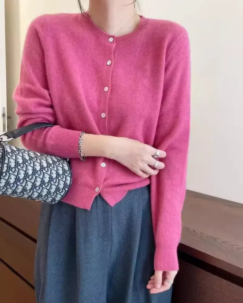 Pure Wool Round-Neck Slim Cardigan