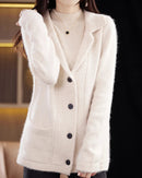 Mink Cashmere Tailored-Collar Knit Cardigan