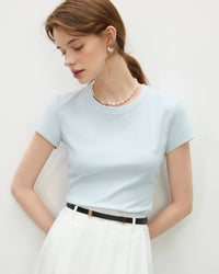 Straight-Cut Slim-Fit Crew Neck Short-Sleeved T-Shirt