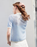 Sheer Slub Knit Polo Top