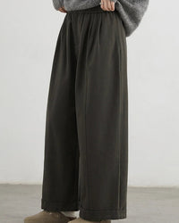 High-Waist Pleated Wide-Leg Casual Trousers